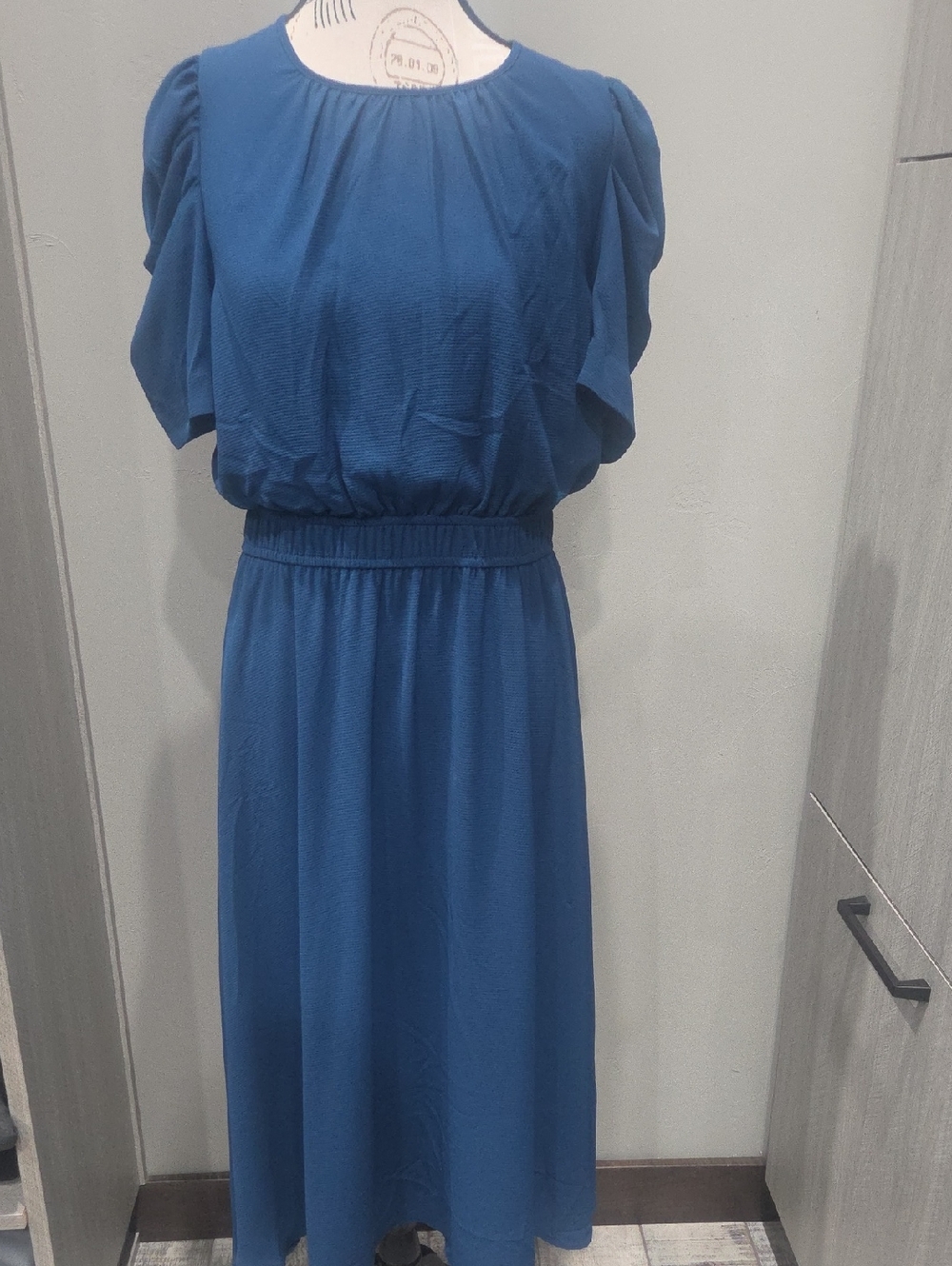 Blue Elastic-Waist Midi Dress - Classic Women's Dress